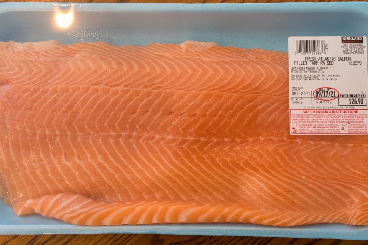 A package of Atlantic salmon fillet.