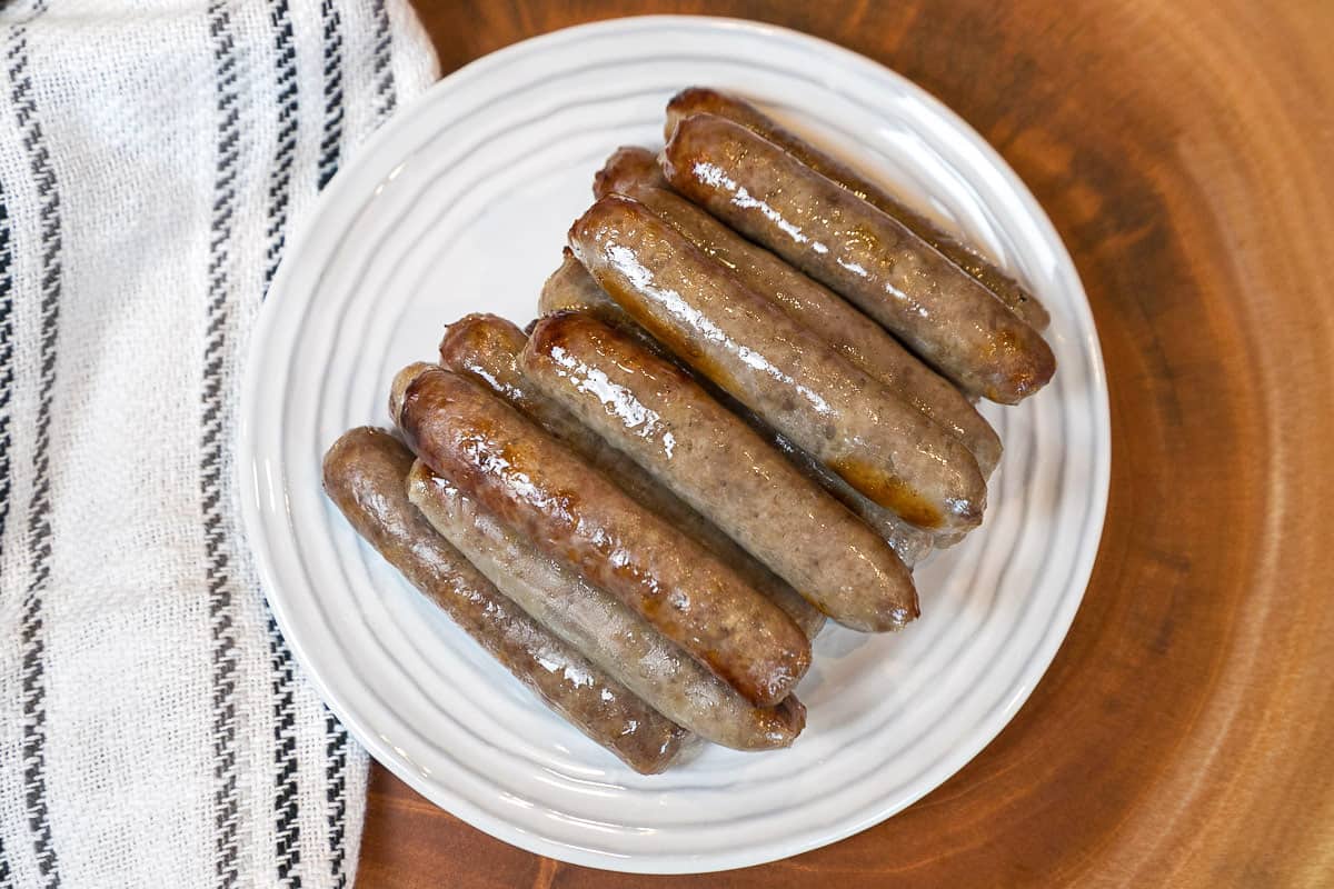Sausage links on a plate.