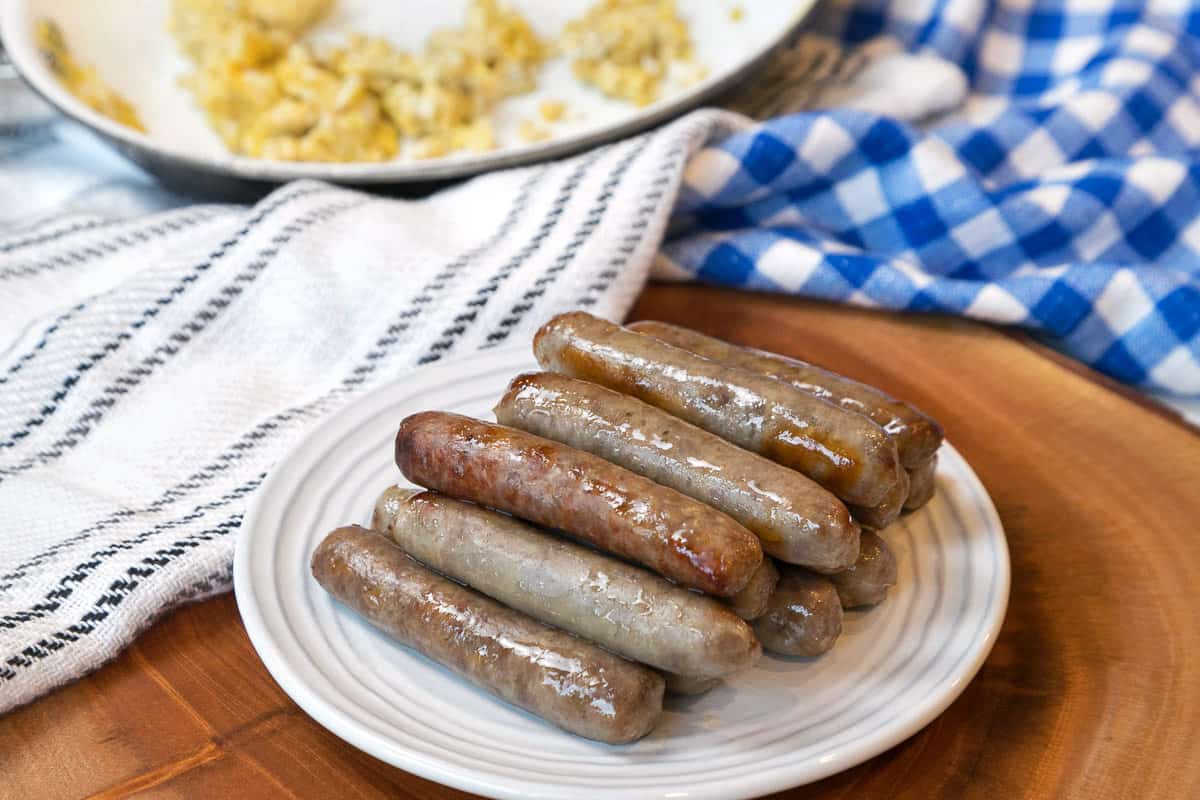 Sausage links on a plate.