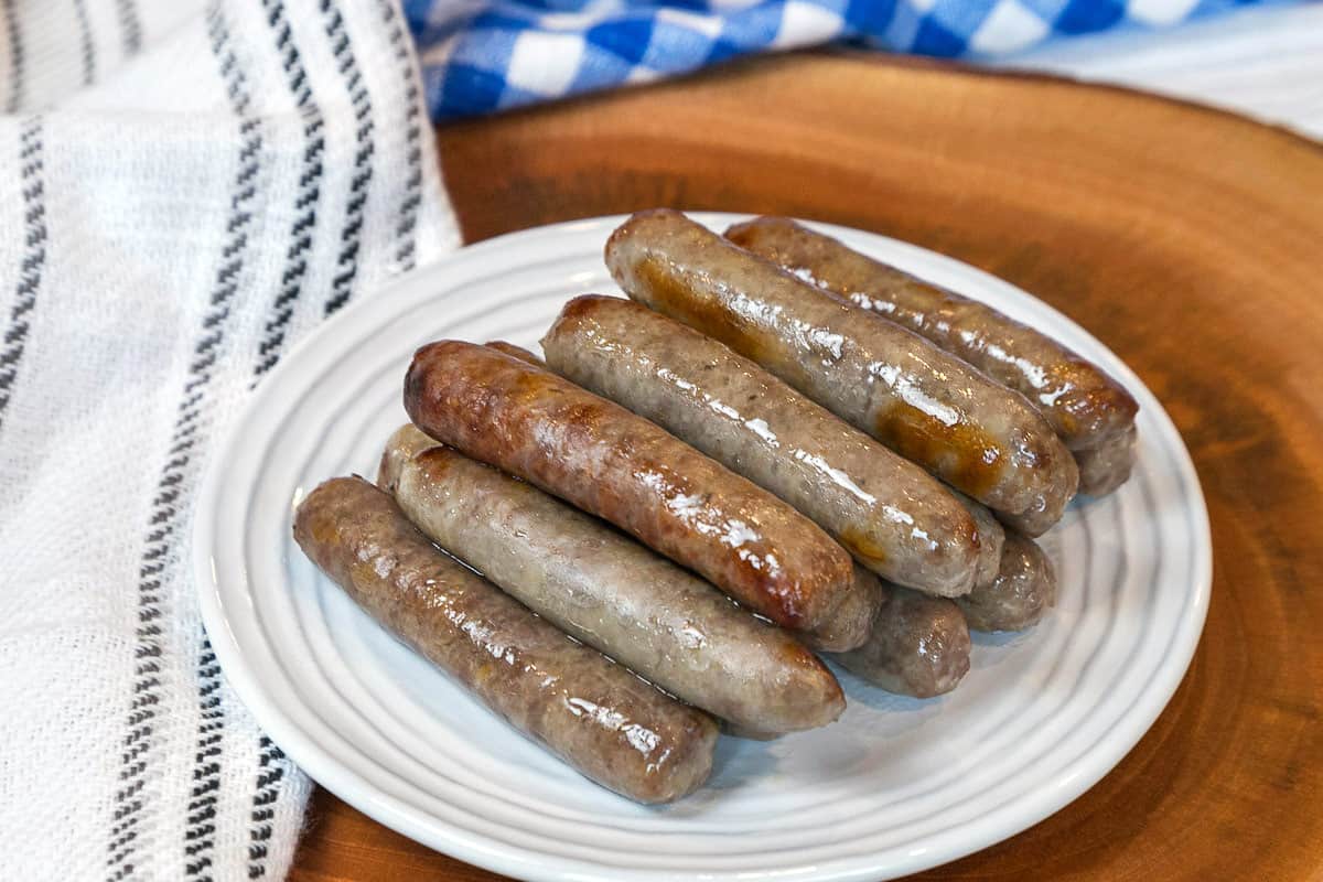 Sausage links on a plate.