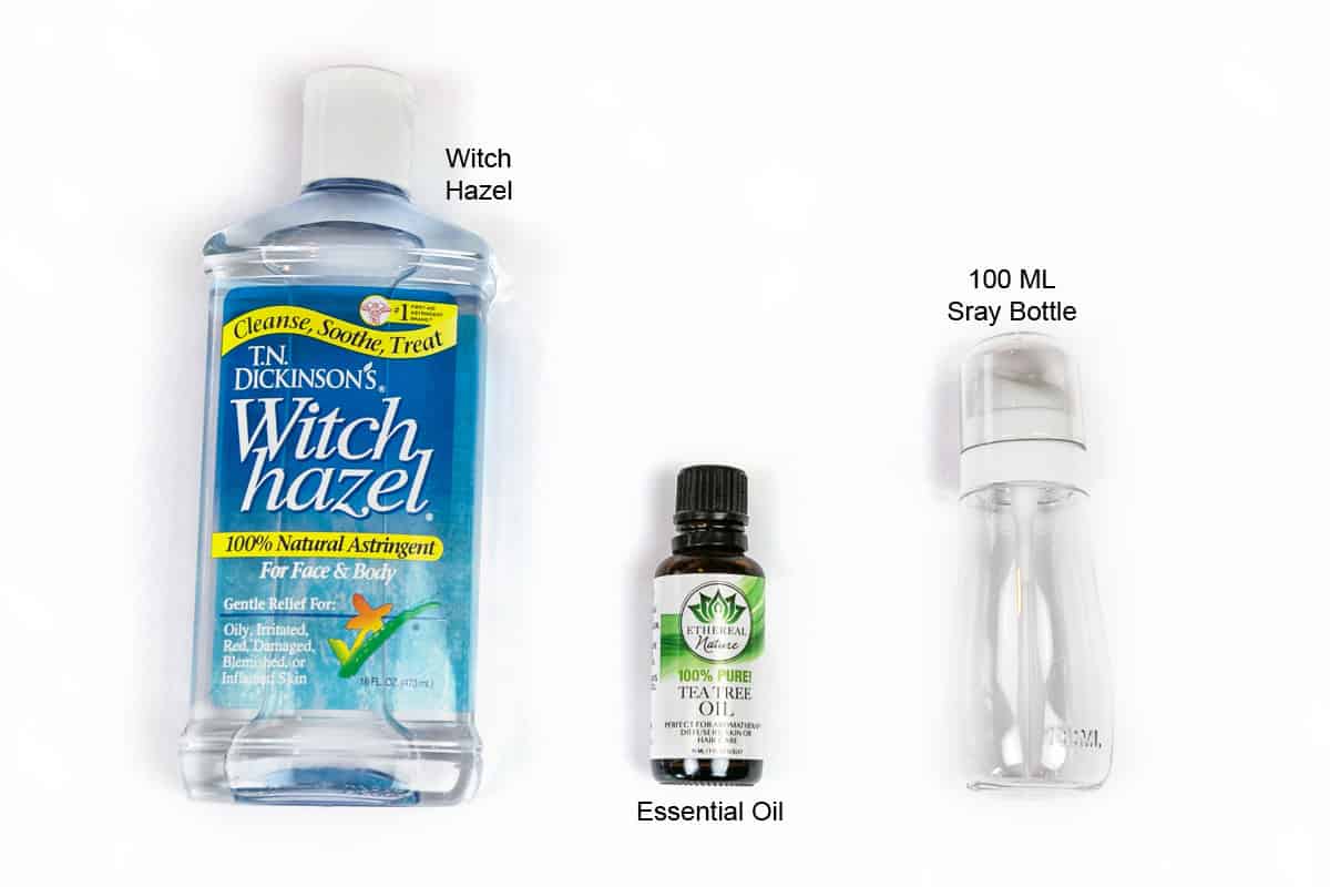 Ingredients for DIY shoe deodorizer spray.