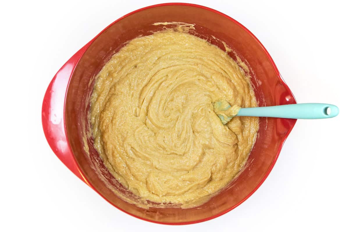 Mix the eggs, softened butter, sugars, and vanilla extract until well blended.
