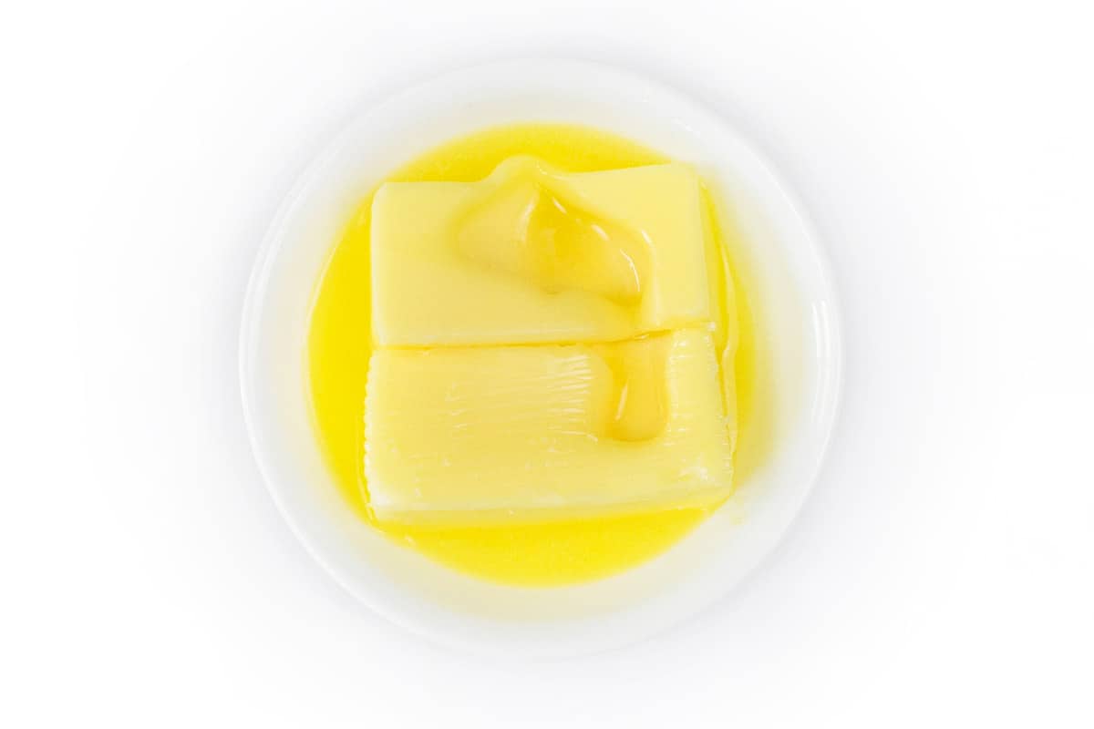 Softened unsalted butter in a bowl.