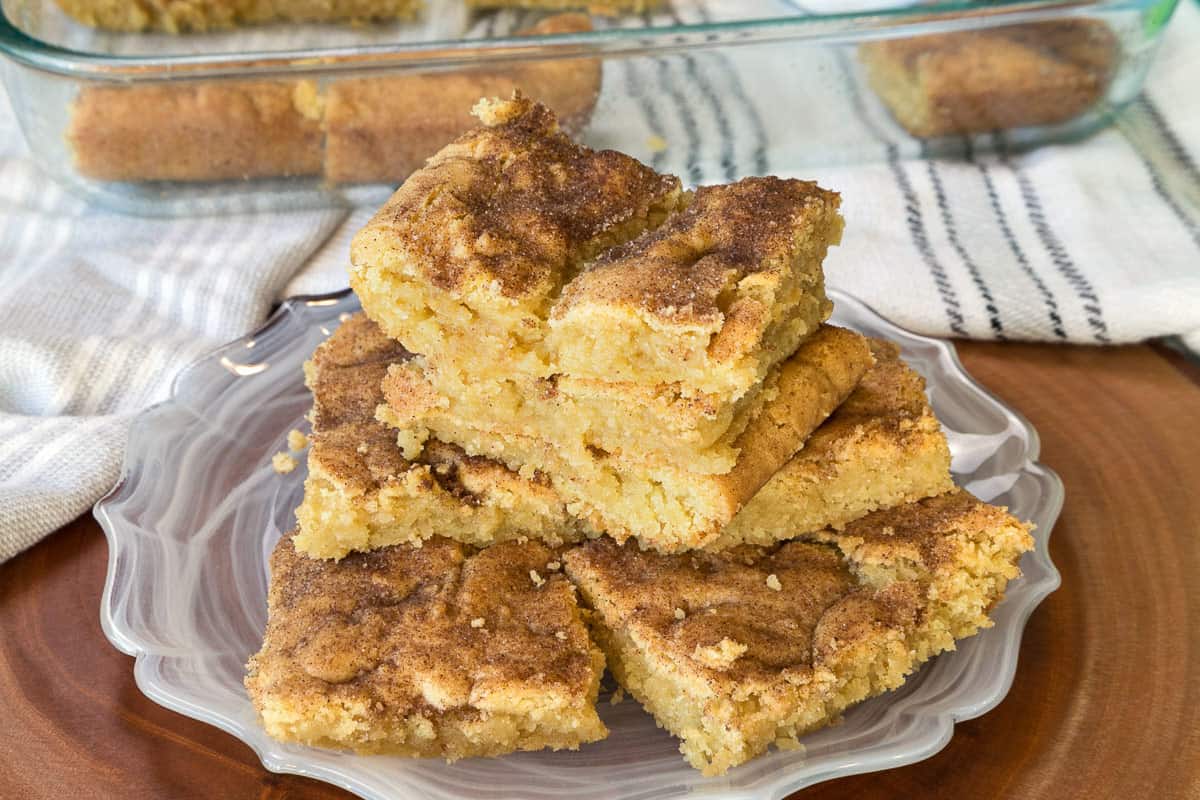 Snickerdoodle bars on a plate.