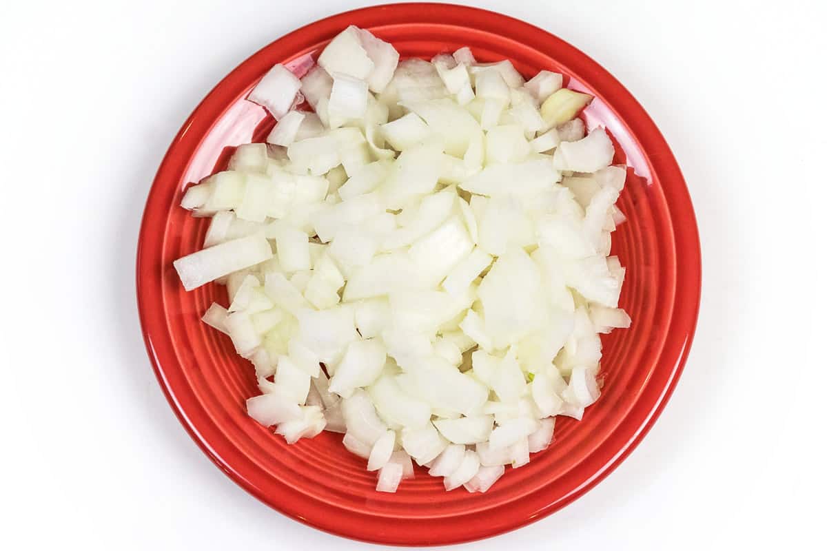 Chopped onion on a plate.