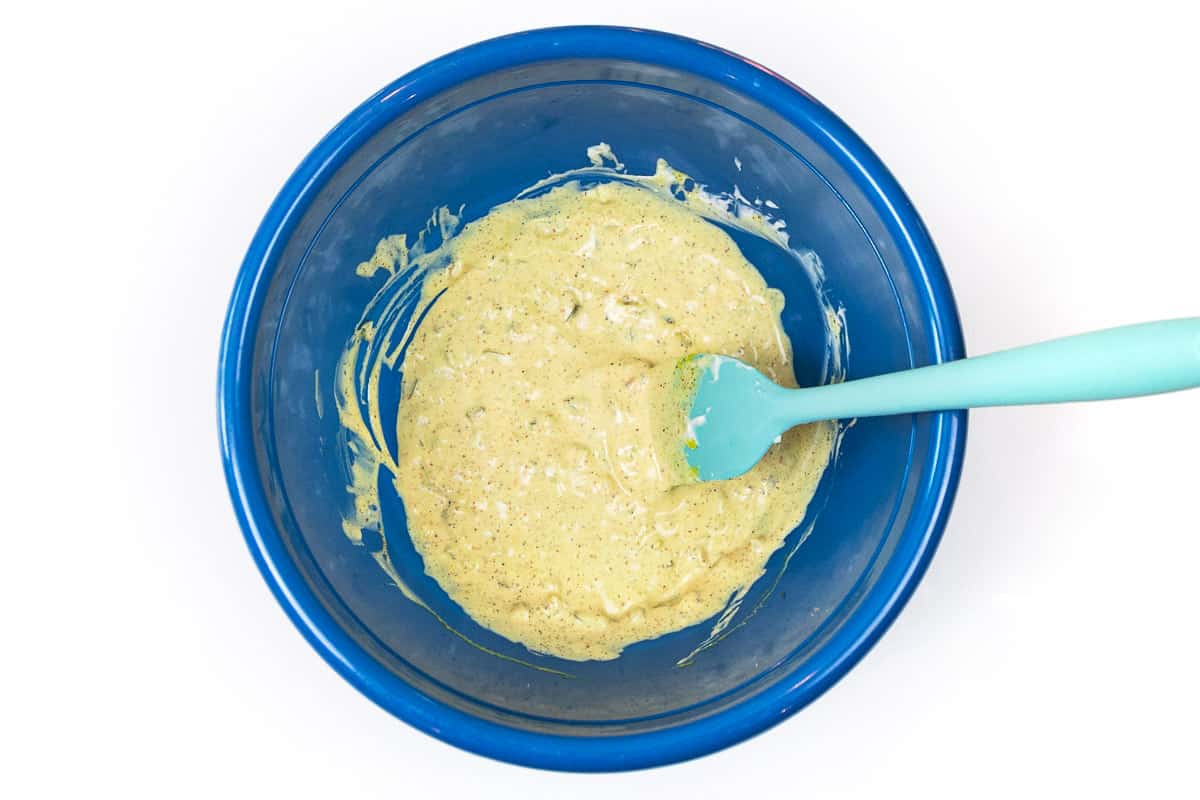 Mayonnaise mixture in a bowl.