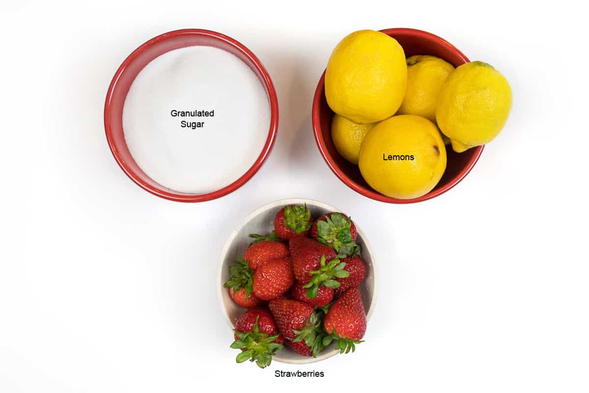 Ingredients for strawberry lemonade.