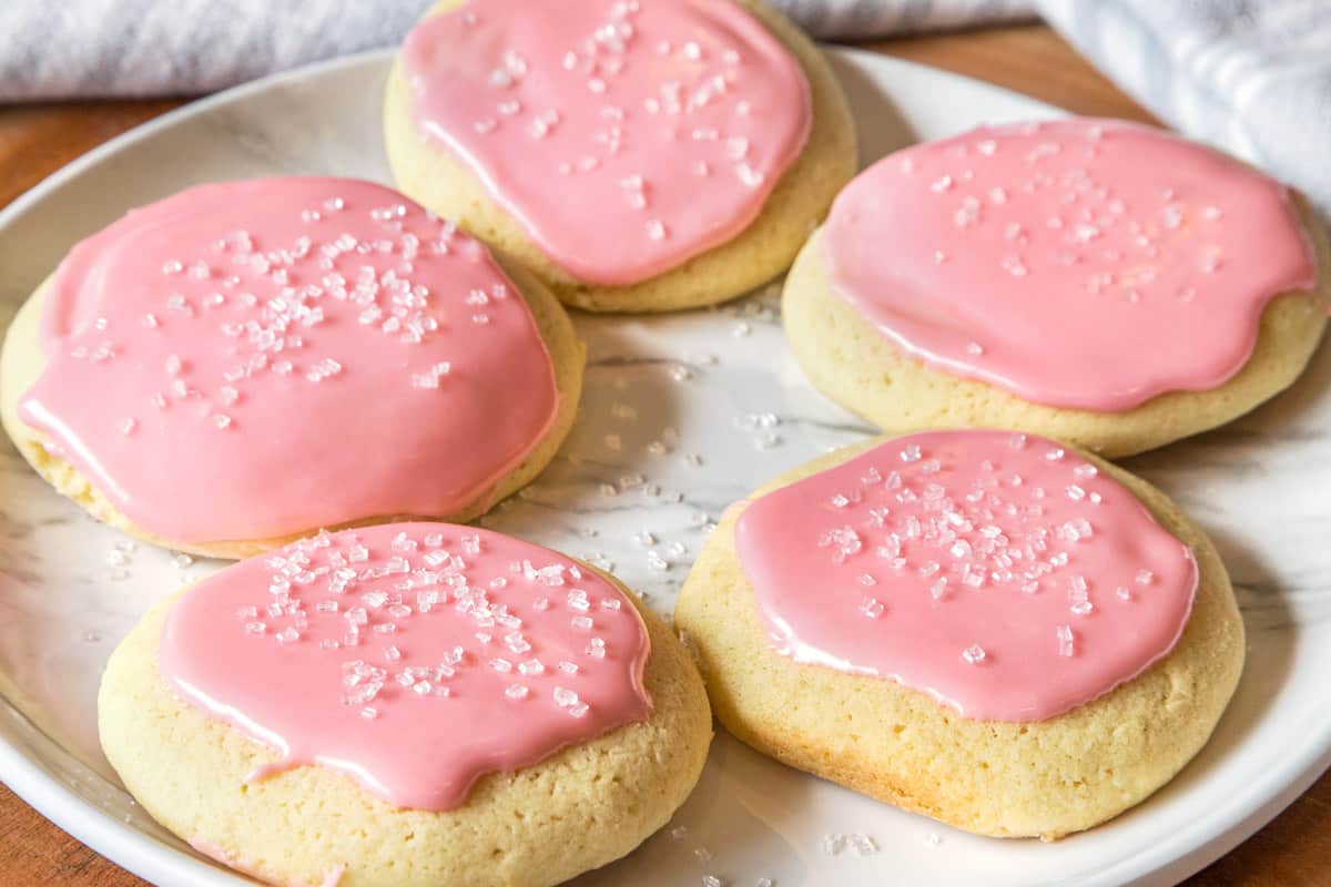 Five Sugar Cookies on a plate.