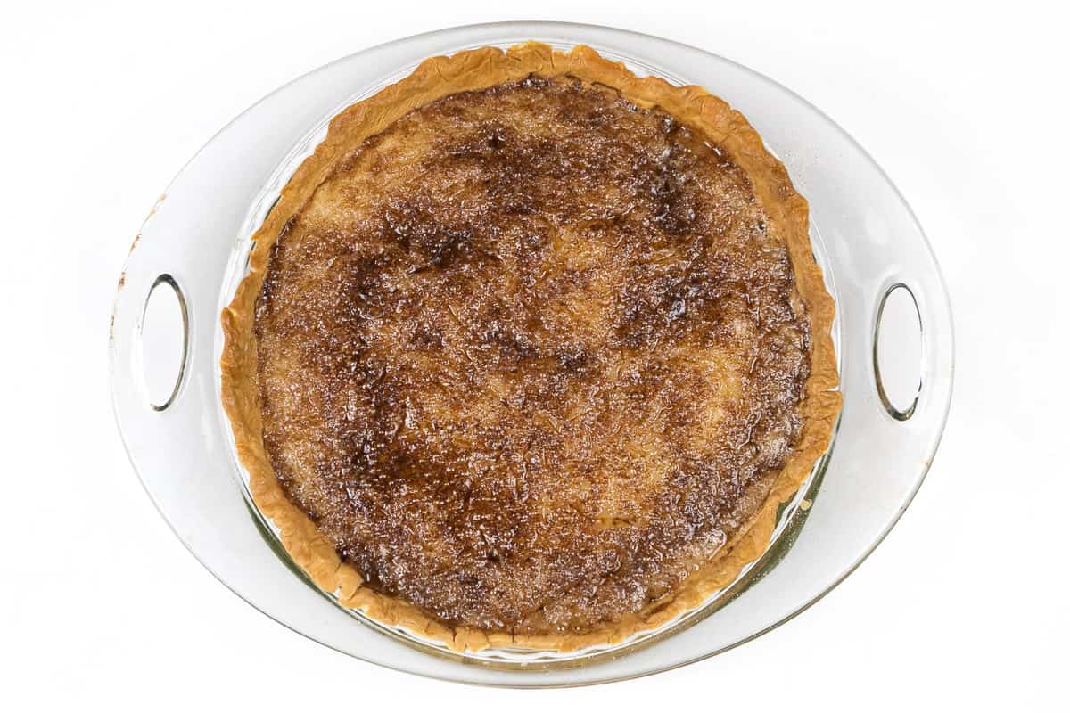 The sugar cream pie was baked for twenty-five minutes and then broiled for one minute,