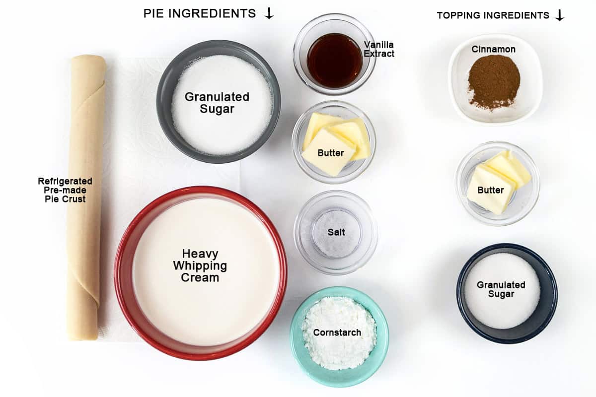 Ingredients for sugar cream pie.
