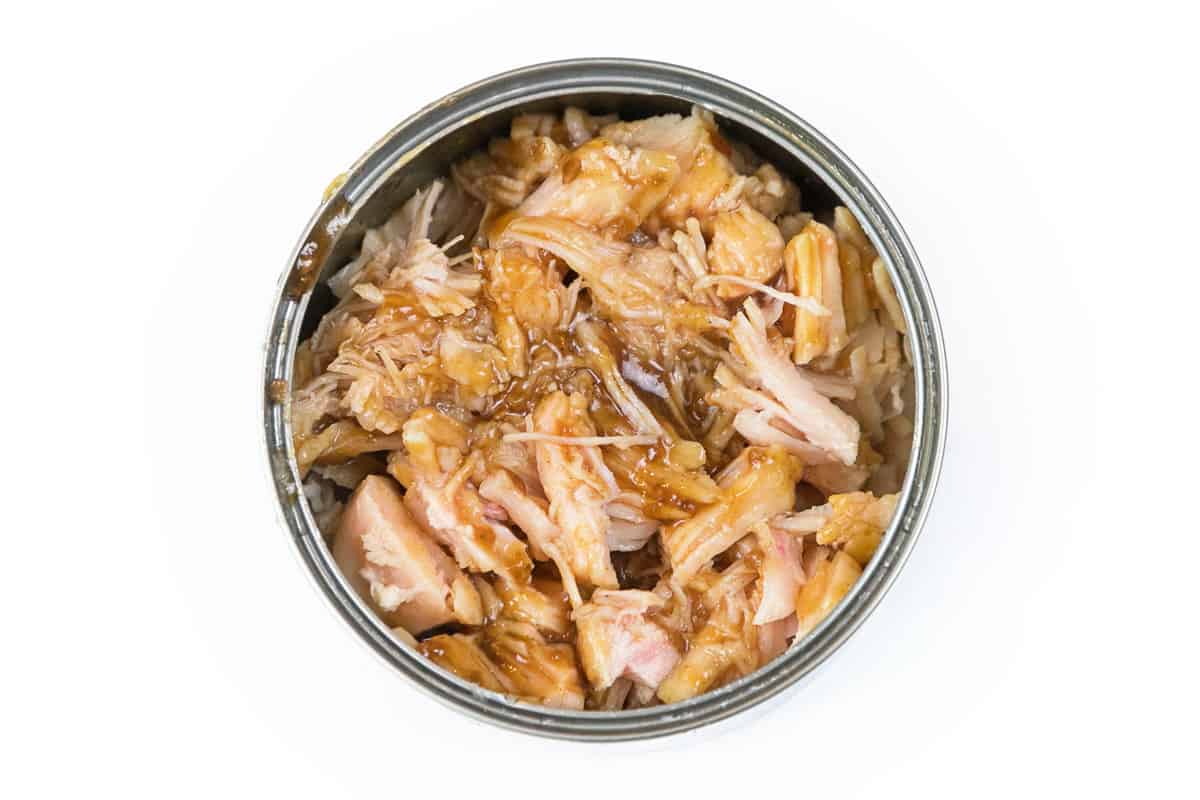 Add the teriyaki sauce to the can of chicken.