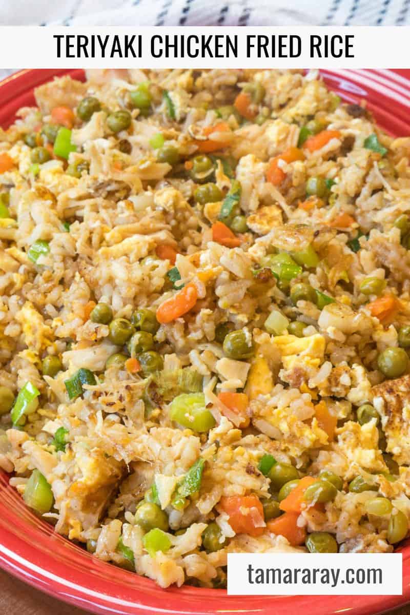 Teriyaki chicken fried rice with canned chicken on a plate.