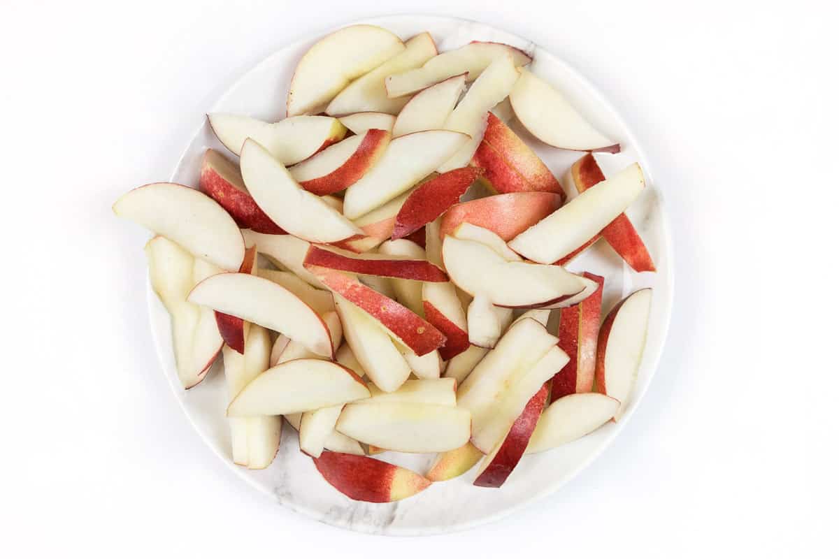 Cut the nectarines into one-half inch to three-fourths inch thick wedges.