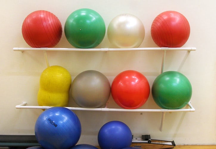 Yoga ball stretching for back pain and tight hips.